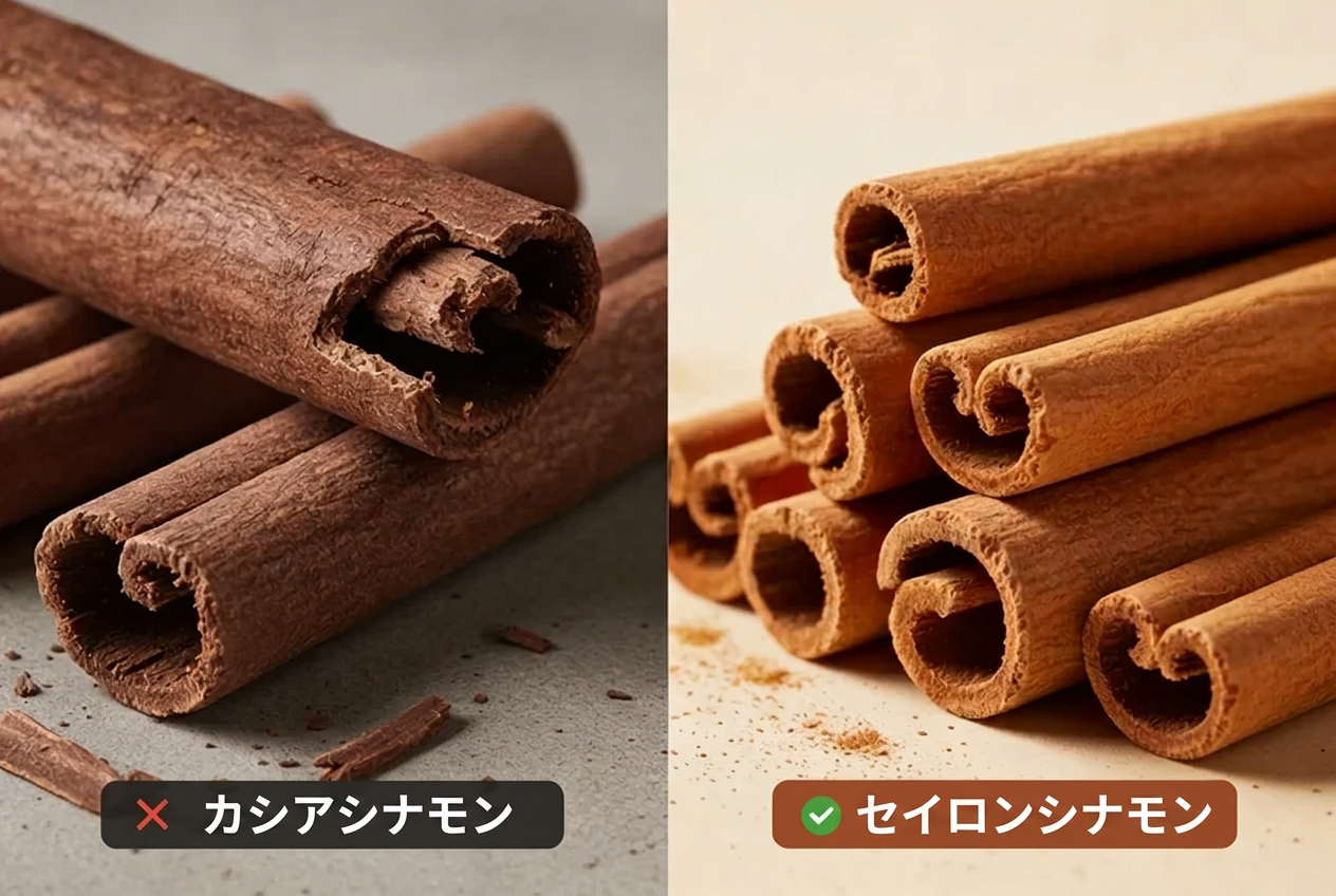 カシアシナモンとセイロンシナモンの日本語比較